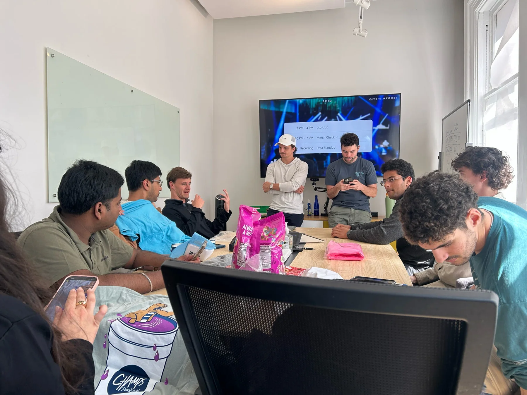 NES members speaking with founders at LineLeap headquarters
